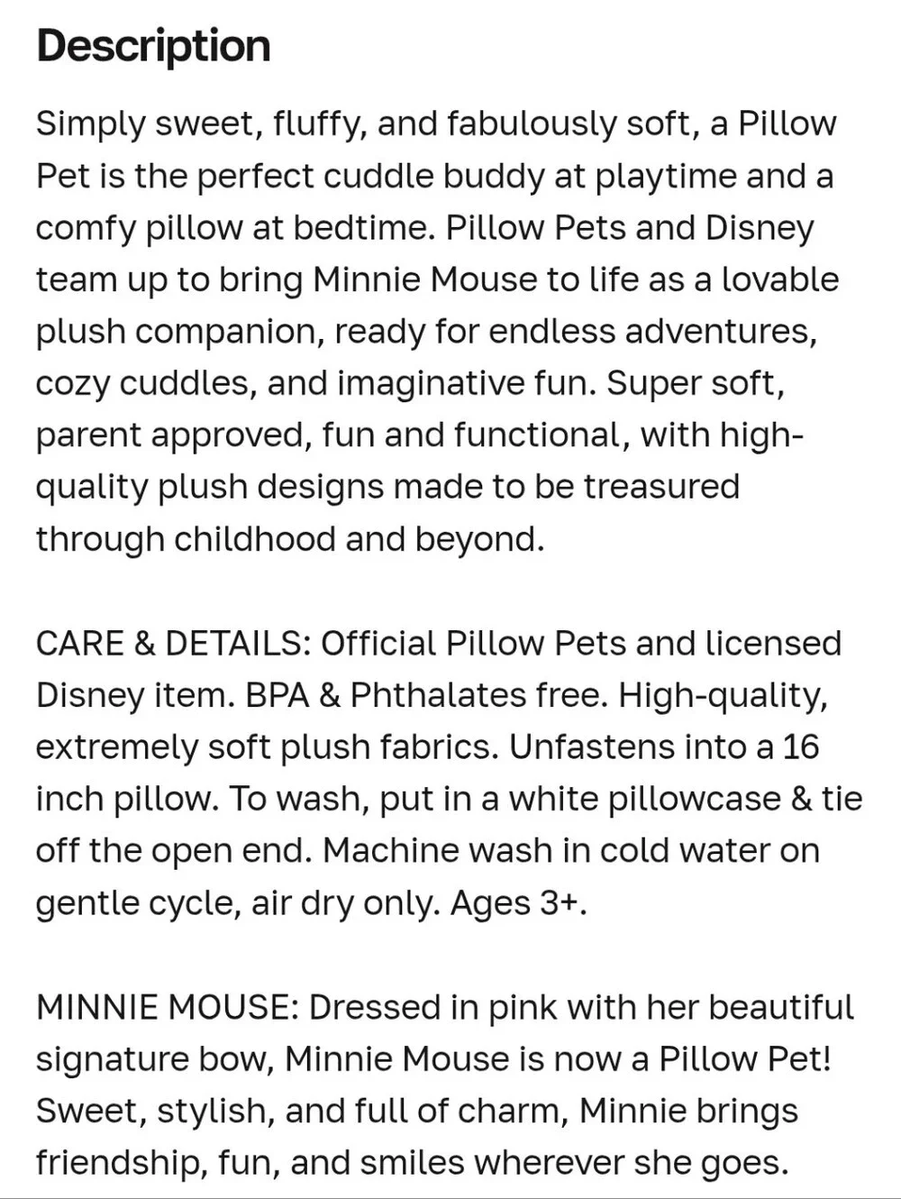 Disney Pink Minnie Mouse Plush Pillow